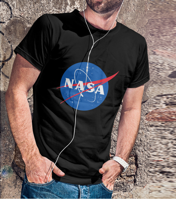 NASA Vector Emblem With Red Chevron On Blue Astronaut T-Shirt