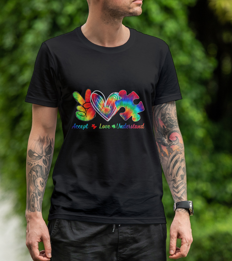 Autism Awareness Accept Understand Love Tie Dye Peace Heart Puzzle T-Shirt