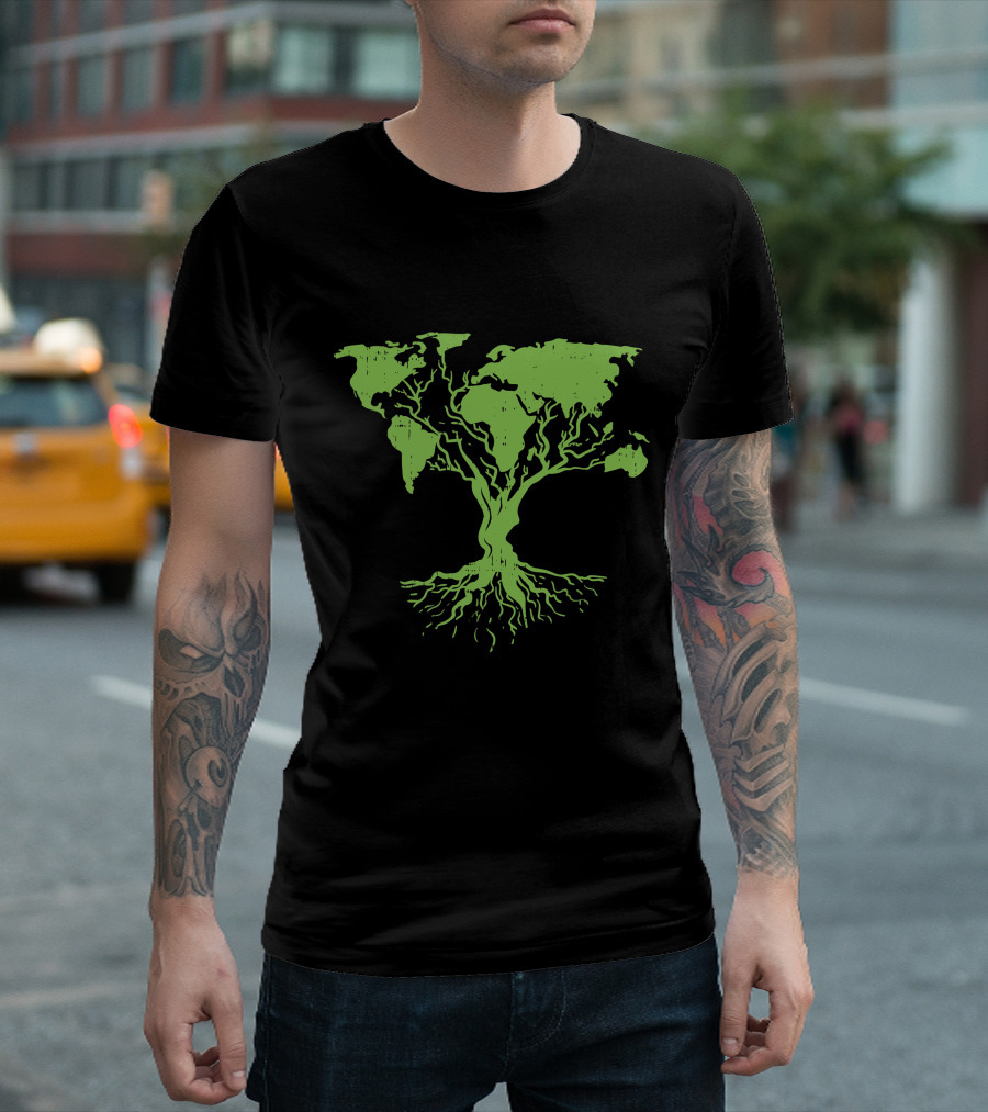 Cute World Map Tree For Earth Day Pro Environment Plant T-Shirt