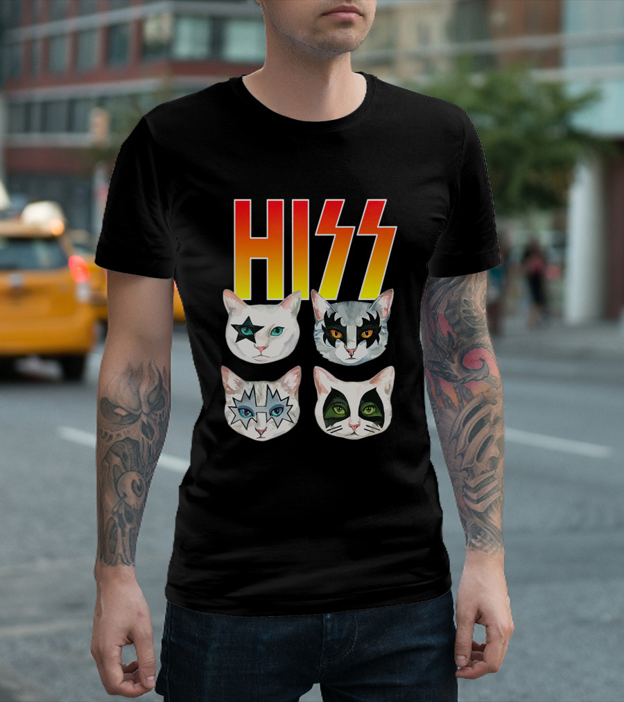 Hiss Cat Cats in Iconic Makeup for Funny Cat Lover T-Shirt