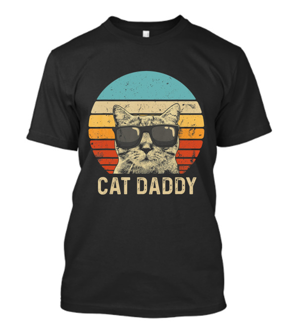 Mens Vintage Cat Daddy Funny Cat Lover Cat Dad Fathers Retro Sunglasses Cat T-Shirt