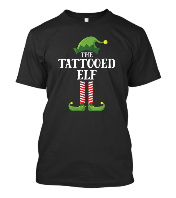 Tattooed Elf V-Neck Christmas Pajama Matching Family Group Party T-Shirt