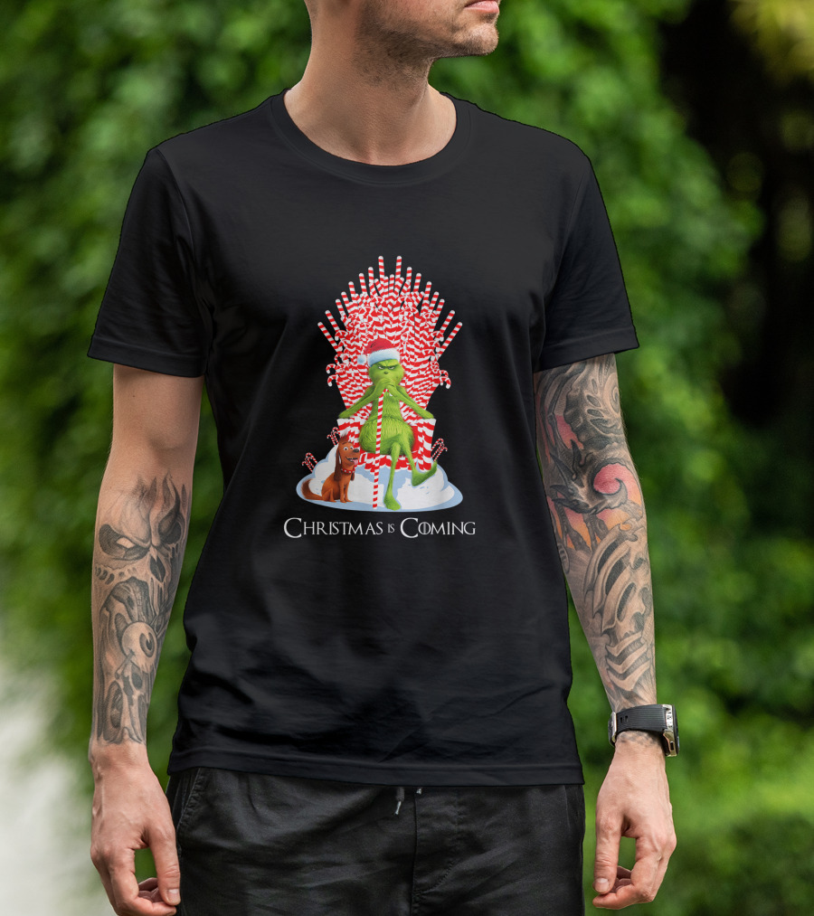 Grinch Christmas Is Coming Candy Cane Throne Funny T-Shirt