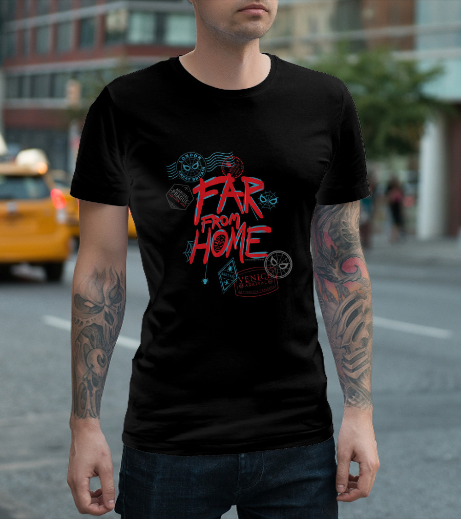 Marvel Spider-Man Far From Home Passport Stamps London Prague Venice Arrival T-Shirt
