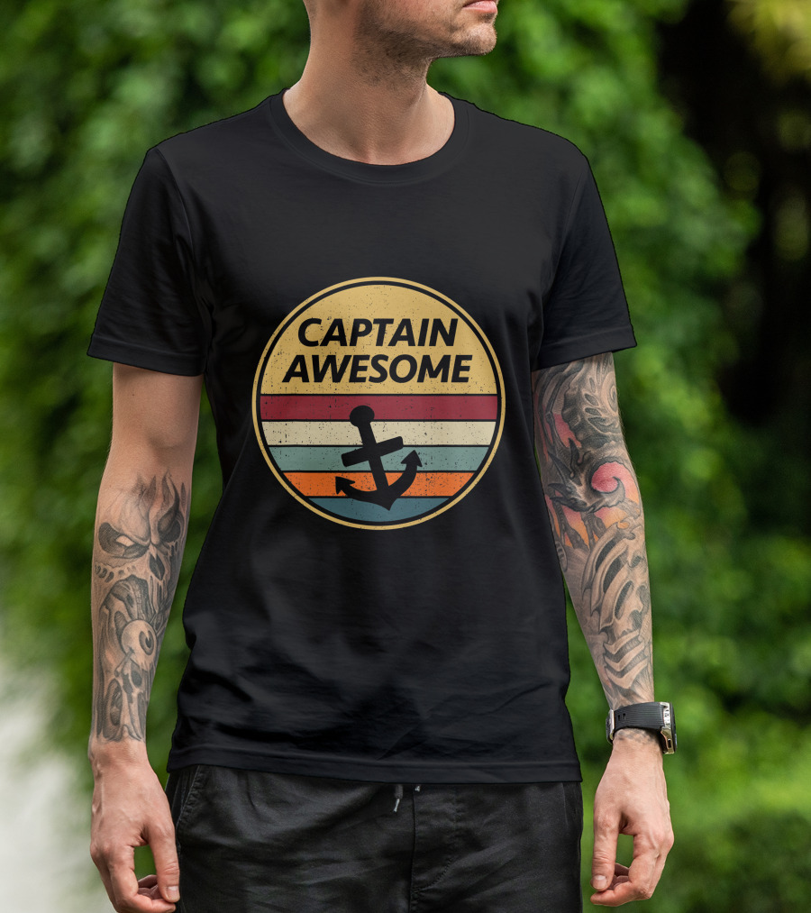 Captain Awesome Retro Anchor Sailboat T-Shirt
