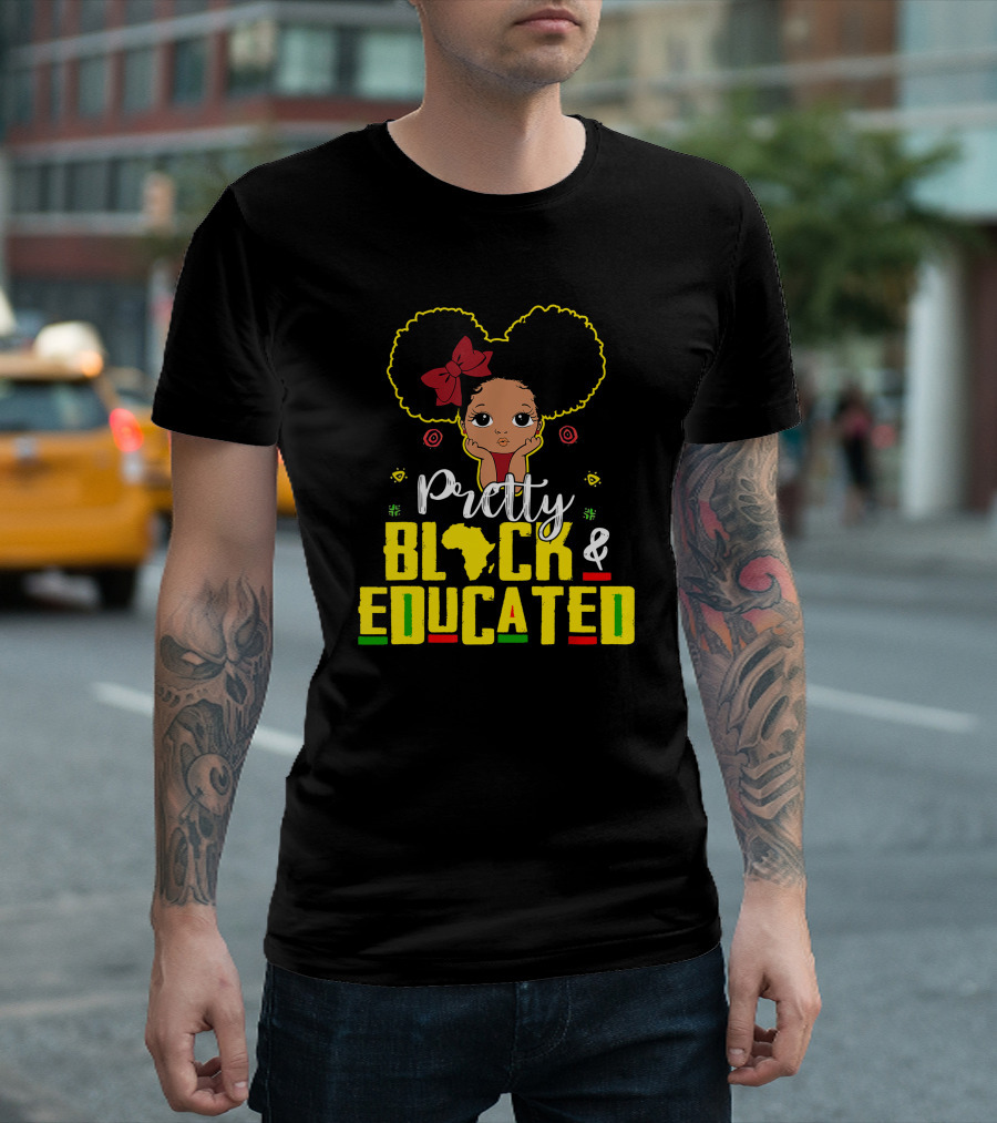 Pretty Black and Educated African Queen Girl with Afro and Red Bow T-Shirt