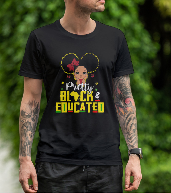 Pretty Black And Educated African Queen Girl With Afro And Red Bow T-Shirt