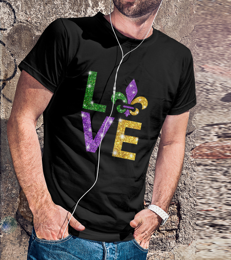 I Love Mardi Gras Fleur-de-Lis Glitter Celebration T-Shirt