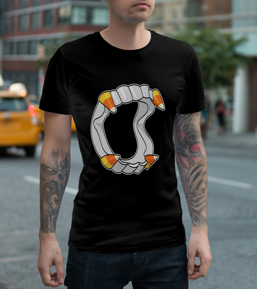 Candy Corn Fangs Funny Vampire Halloween T-Shirt