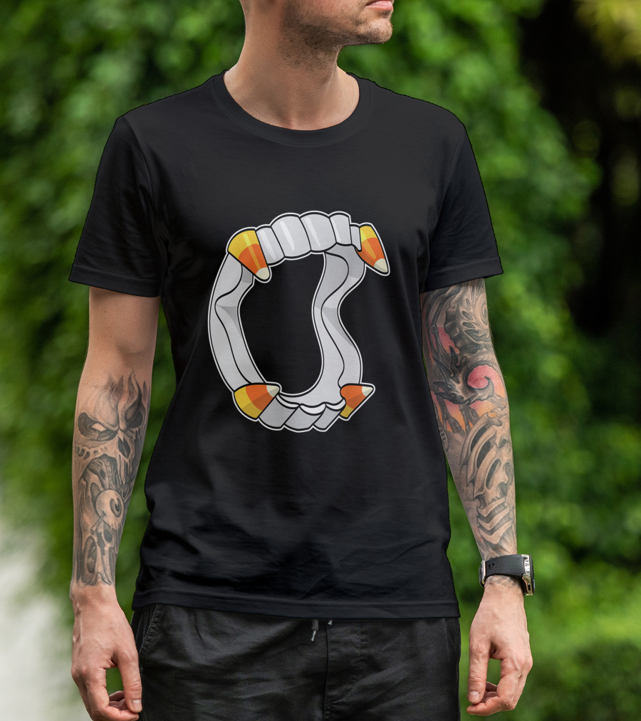 Candy Corn Fangs Funny Vampire Halloween T-Shirt