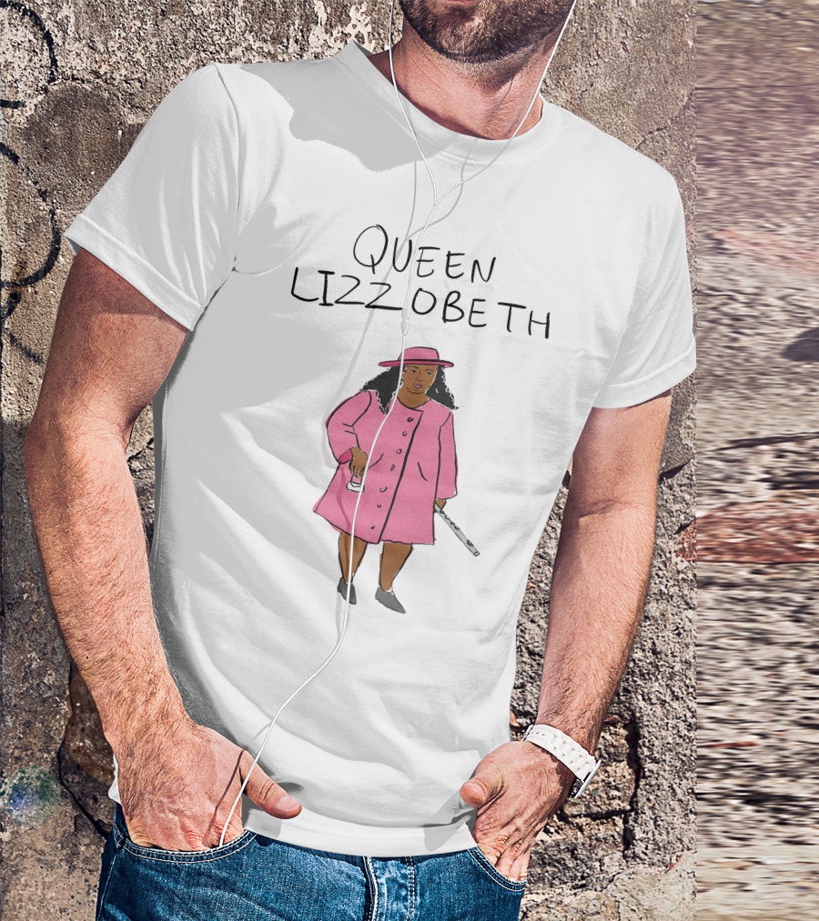 Queen Lizzobeth Illustration In Pink Coat And Hat T-Shirt