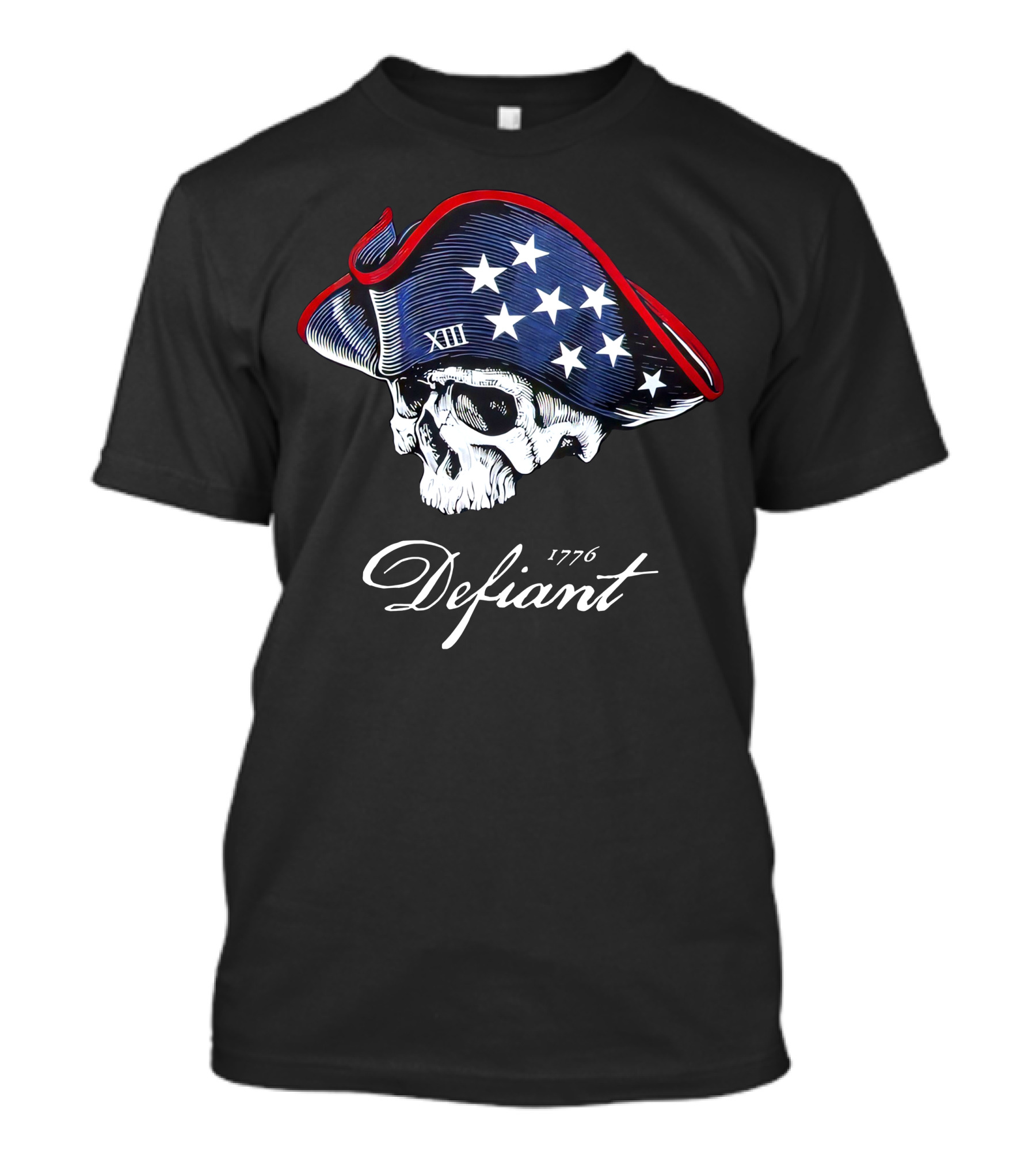 Defiant 1776 XIII Skull With Patriot Tricorn Hat Men's Fashion 3XL T-Shirt