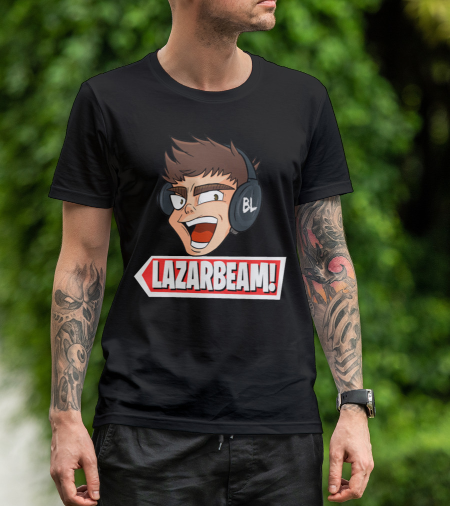 Lazarbeam Gingy Headphones Cartoon Face BL Logo Youtuber Merch T-Shirt