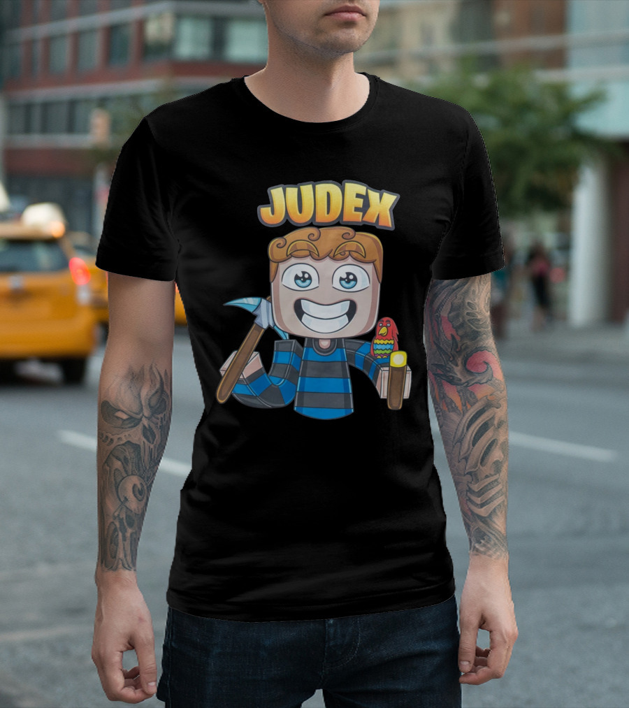 Judex Cartoon Character with Axe and Parrot T-Shirt
