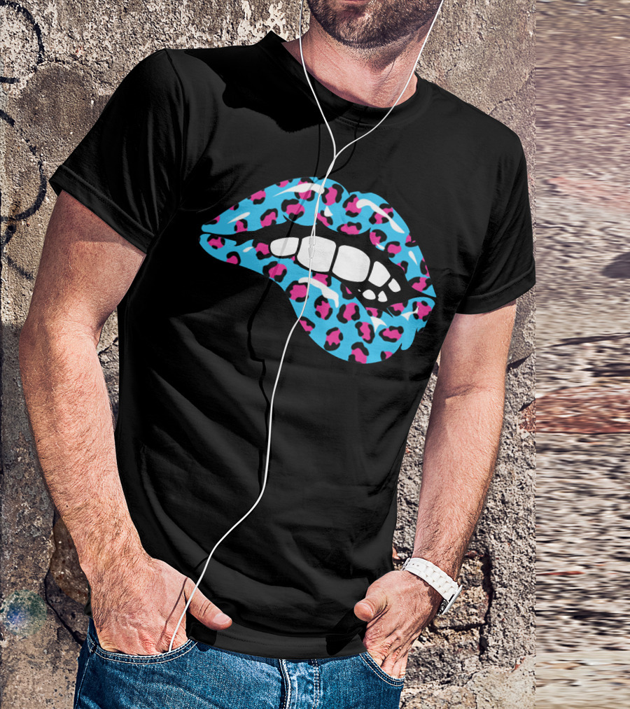 Stay Wild Ben Azelart Blue Leopard Lips T-Shirt