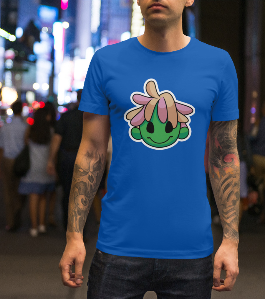 Joko's World Green Smiling Character Face With Pink And Beige Hair T-Shirt