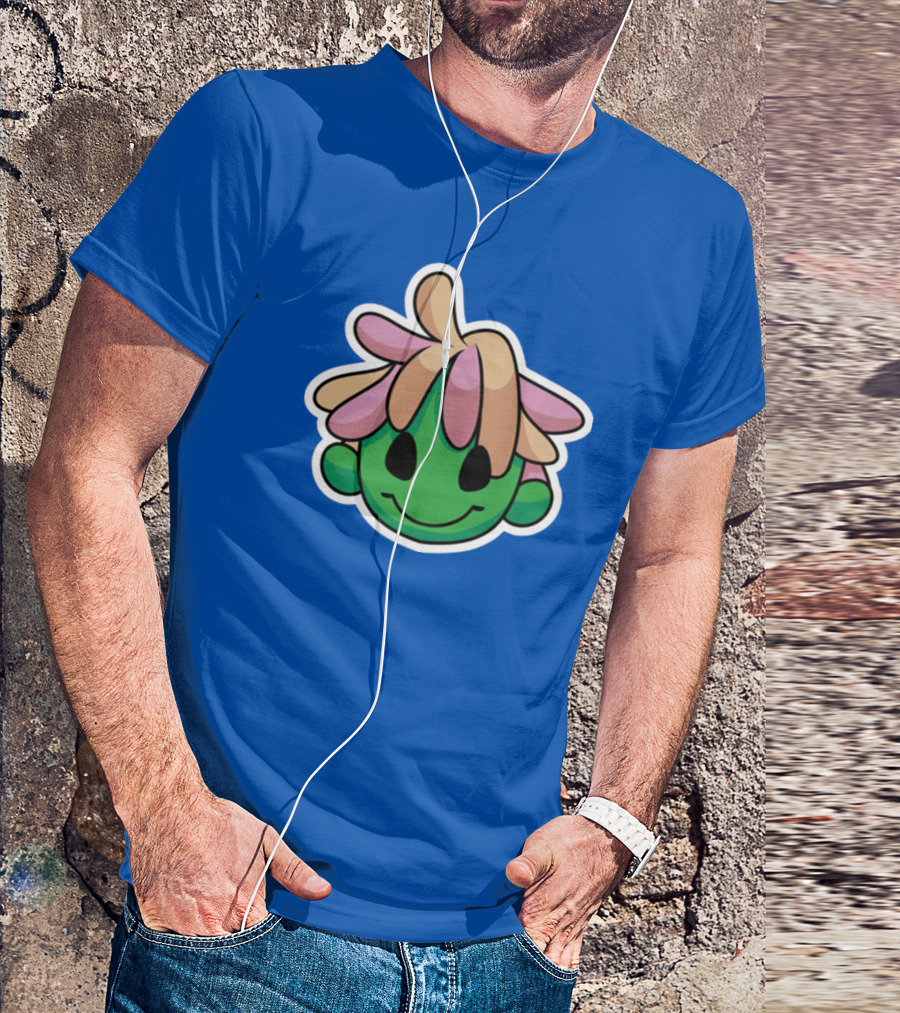 Joko's World Green Smiling Character Face With Pink And Beige Hair T-Shirt