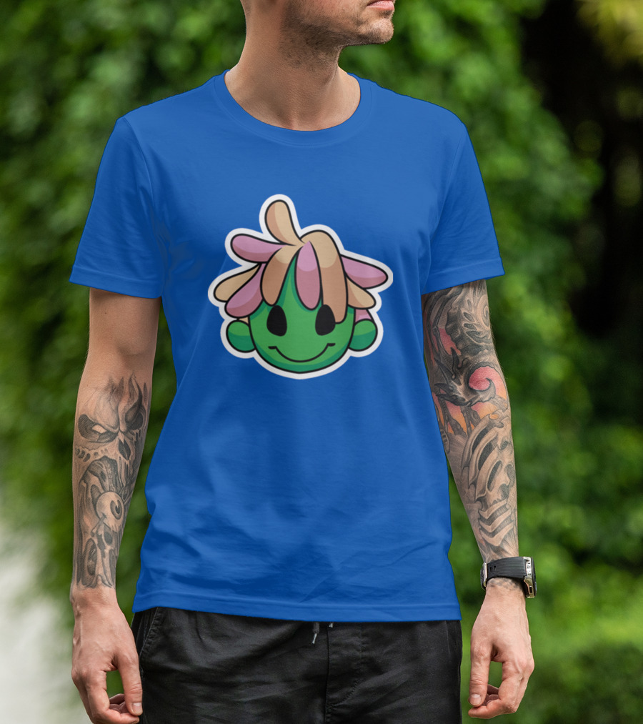 Joko's World Green Smiling Character Face With Pink And Beige Hair T-Shirt