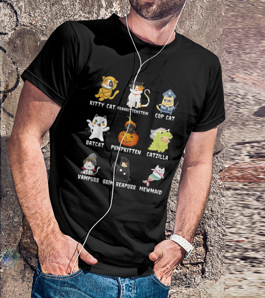 Kitty Cat Frankittenstein Cop Cat Batcat Pumpkitten Catzilla Vampurr Grim Reapurr Mewmaid T-Shirt