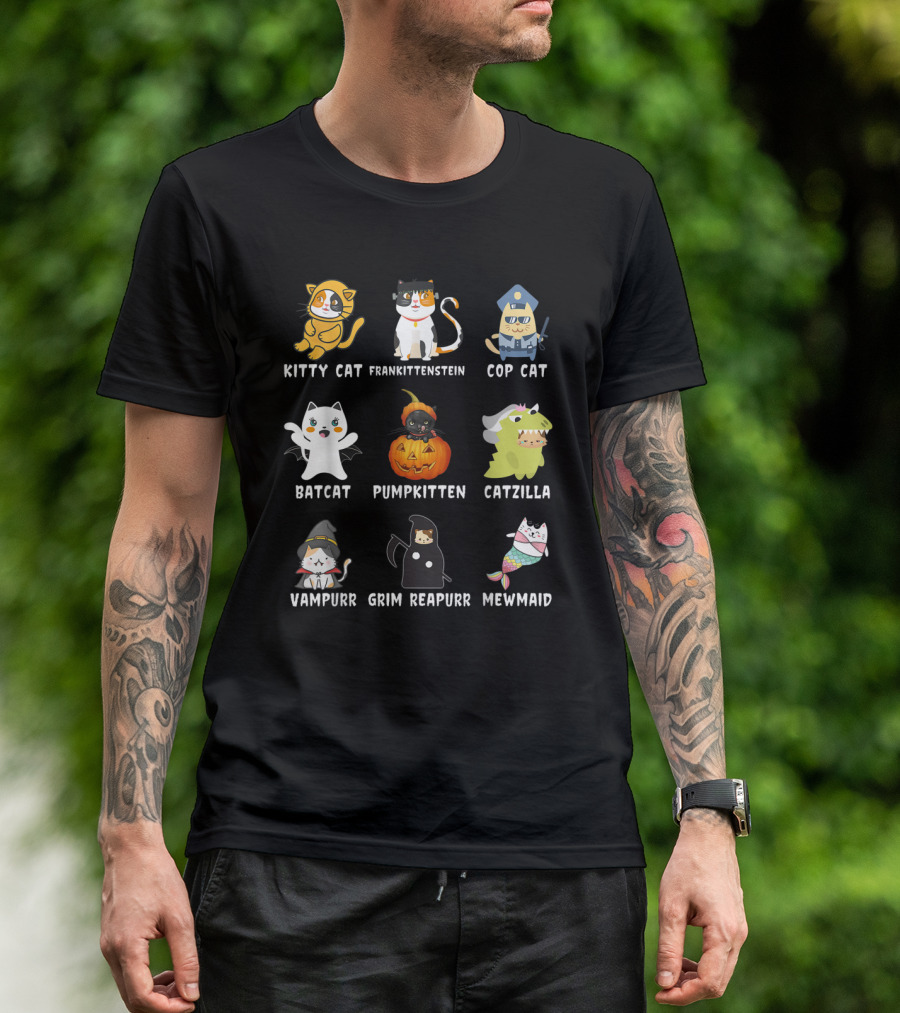 Kitty Cat Frankittenstein Cop Cat Batcat Pumpkitten Catzilla Vampurr Grim Reapurr Mewmaid T-Shirt