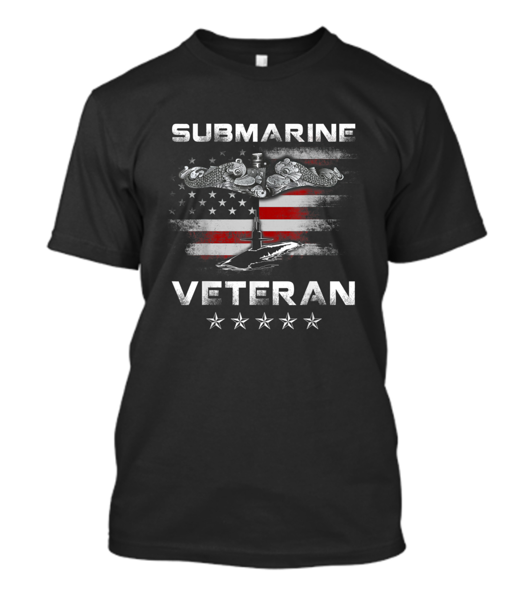 SUBMARINE VETERAN AMERICAN FLAG WITH STARS AND DOLPHINS T-Shirt