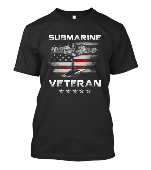 SUBMARINE VETERAN AMERICAN FLAG WITH STARS AND DOLPHINS T-Shirt