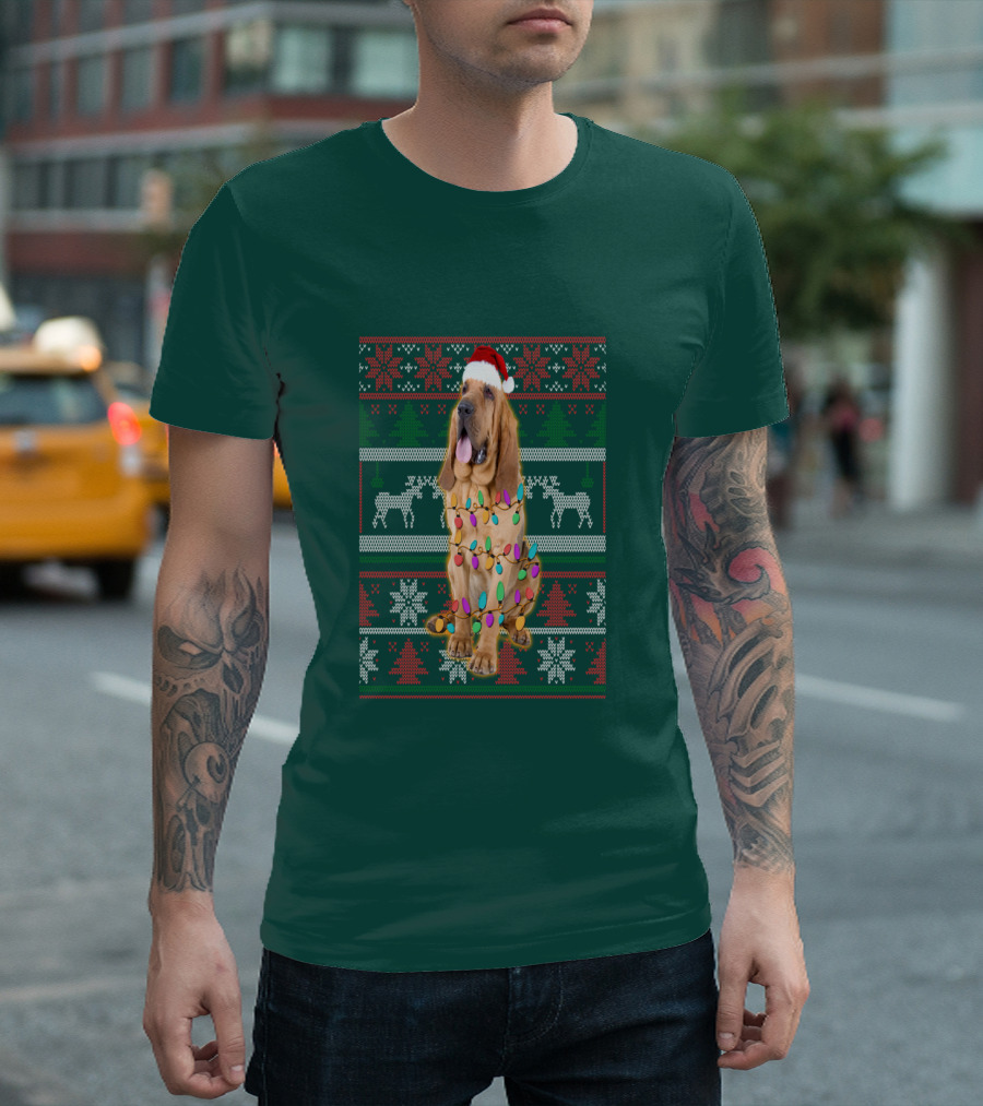 Bloodhound Christmas Ugly Sweater Lights T-Shirt