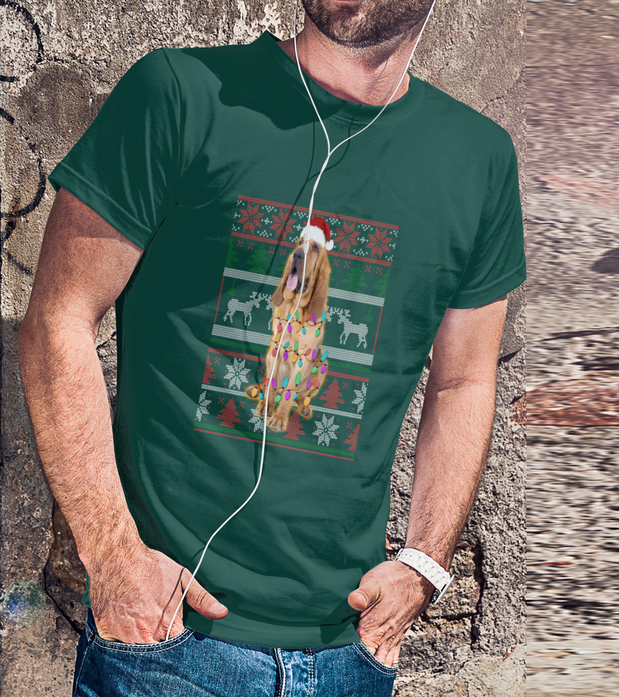 Bloodhound Christmas Ugly Sweater Lights T-Shirt
