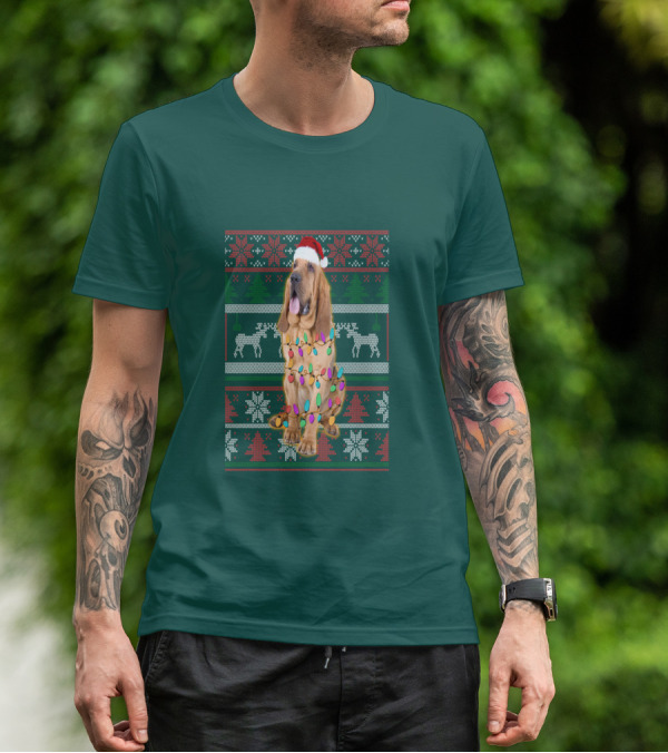 Bloodhound Christmas Ugly Sweater Lights T-Shirt