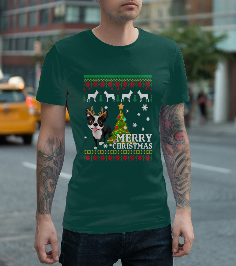 Merry Christmas Boston Terrier Holiday T-Shirt