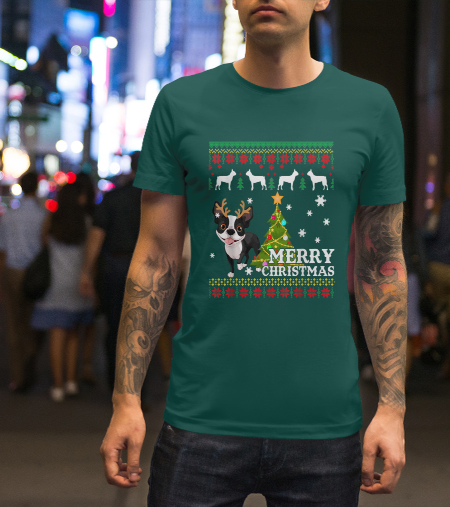 Merry Christmas Boston Terrier Holiday T-Shirt