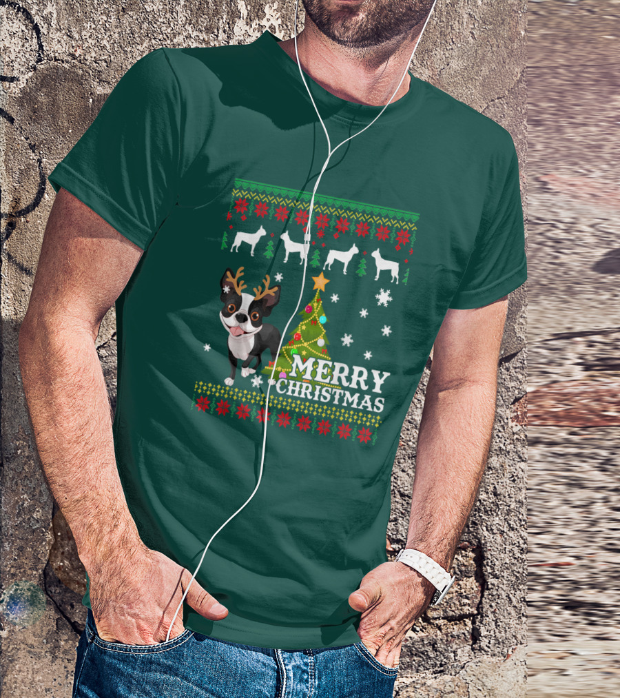 Merry Christmas Boston Terrier Holiday T-Shirt