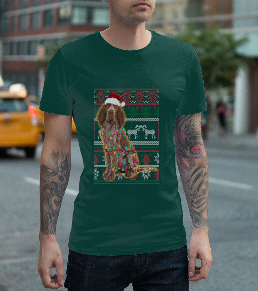 Bracco Italiano Christmas Lights Santa Hat Festive T-Shirt