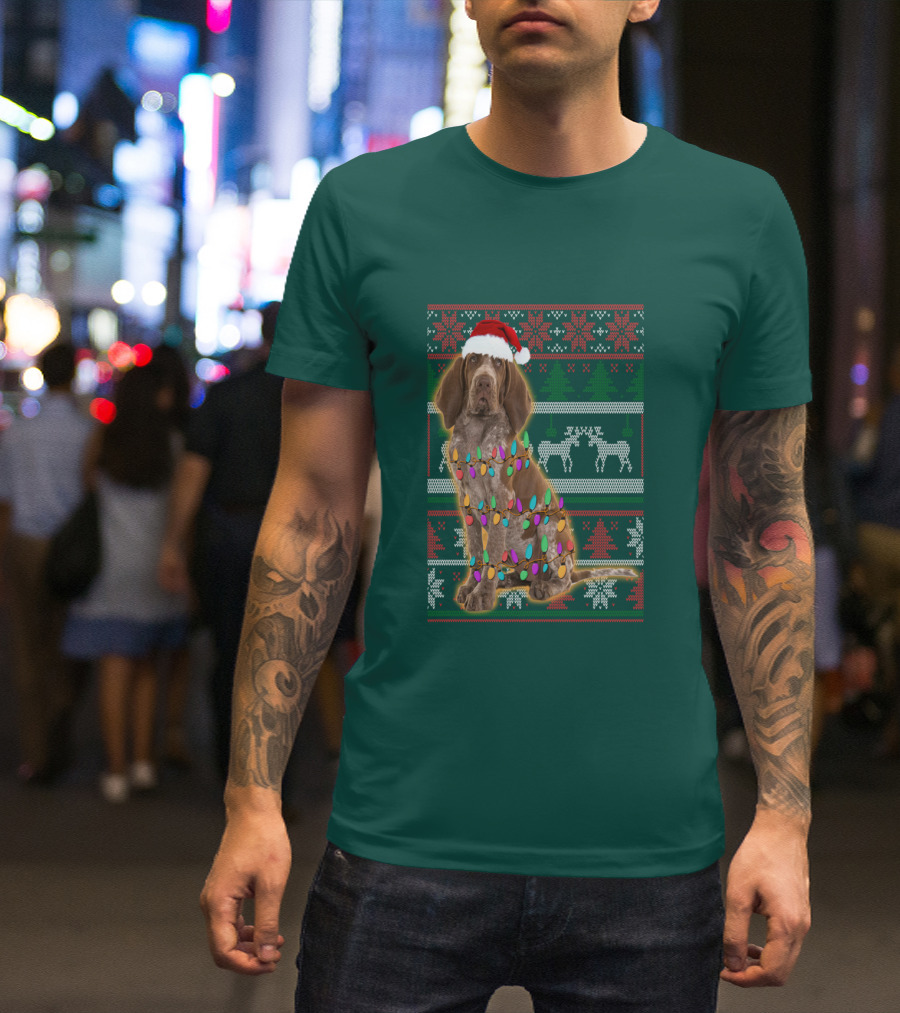 Bracco Italiano Christmas Lights Santa Hat Festive T-Shirt
