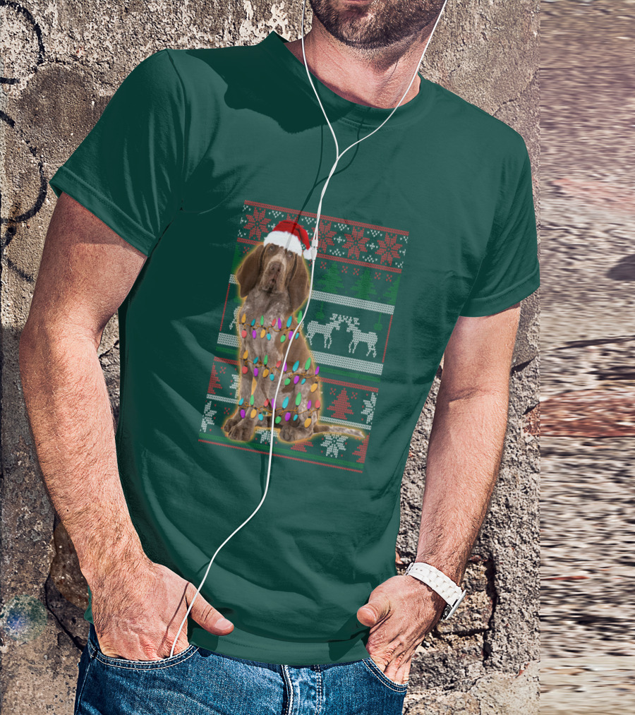 Bracco Italiano Christmas Lights Santa Hat Festive T-Shirt