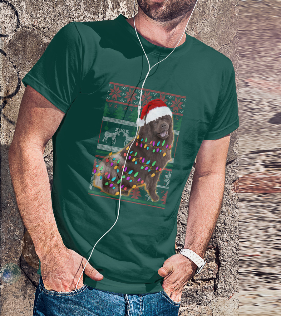 Chow Chow Christmas Lights Festive Sweater Santa Hat T-Shirt