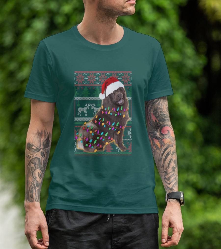 Chow Chow Christmas Lights Festive Sweater Santa Hat T-Shirt