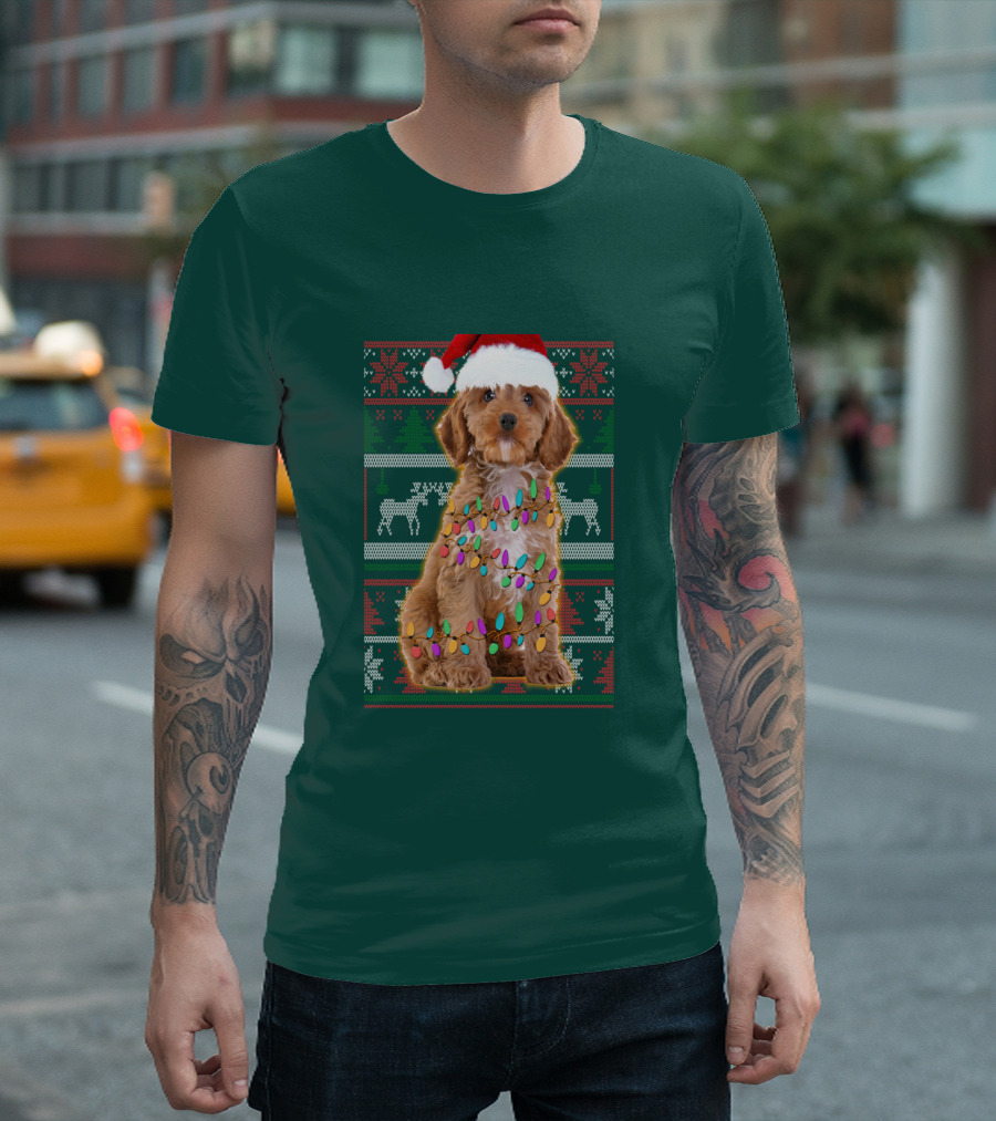 Cockapoo Santa Hat Christmas Lights Reindeer Ugly T-Shirt
