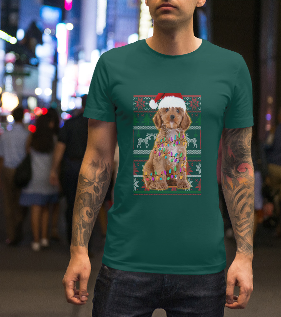 Cockapoo Santa Hat Christmas Lights Reindeer Ugly T-Shirt