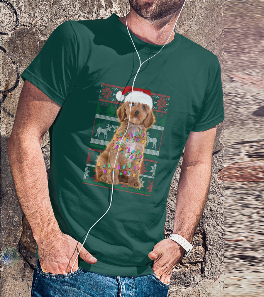 Cockapoo Santa Hat Christmas Lights Reindeer Ugly T-Shirt
