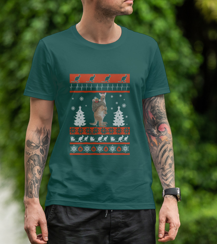 Cute Kangaroo Christmas Ugly Sweater Style Holiday Jumper T-Shirt