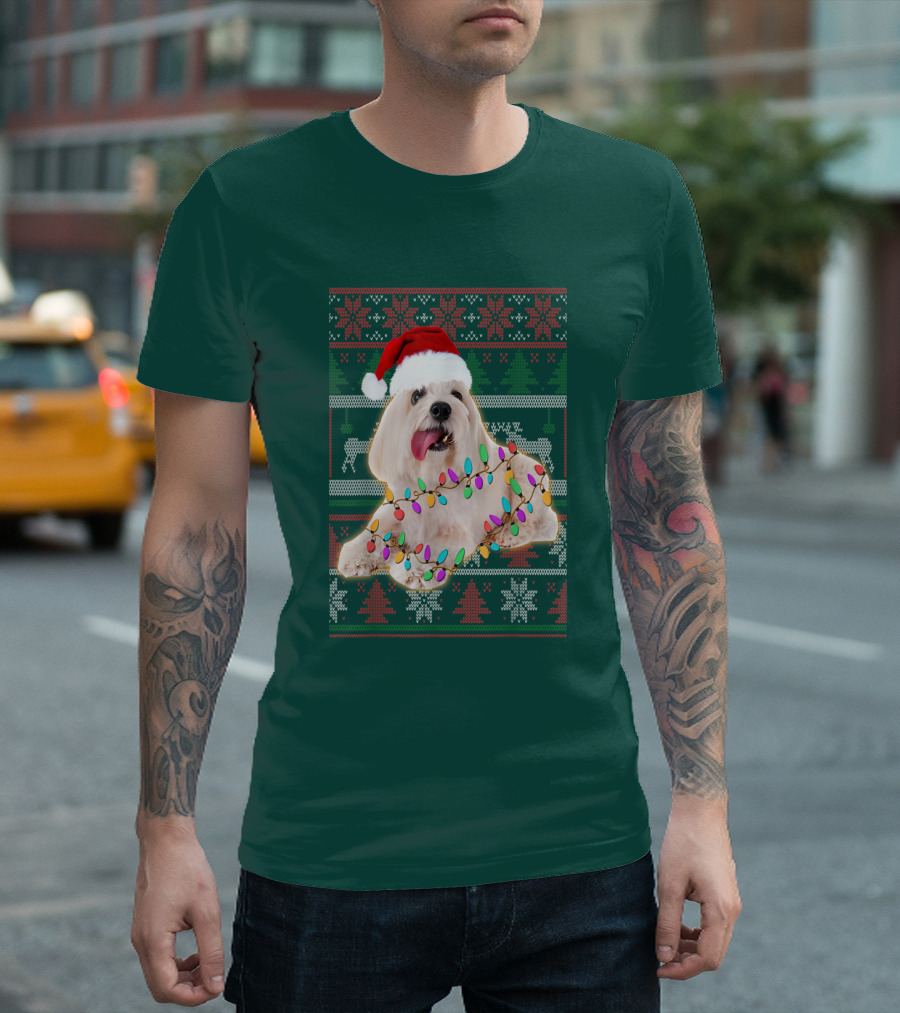 Coton De Tulear Holiday Lights Christmas Sweater Santa Hat T-Shirt