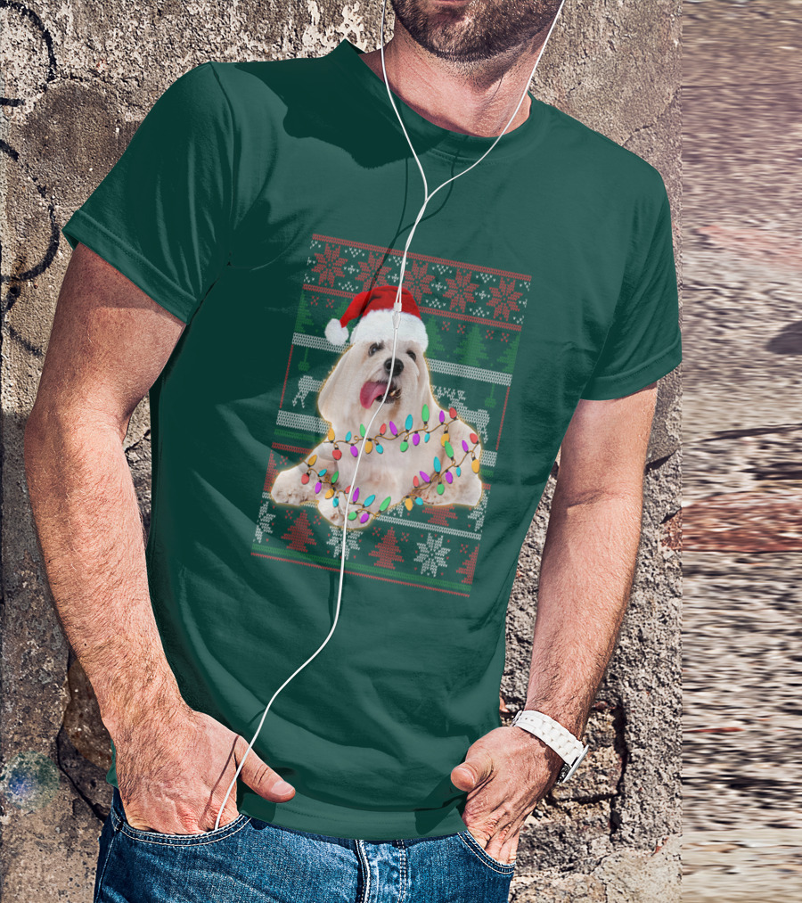 Coton De Tulear Holiday Lights Christmas Sweater Santa Hat T-Shirt