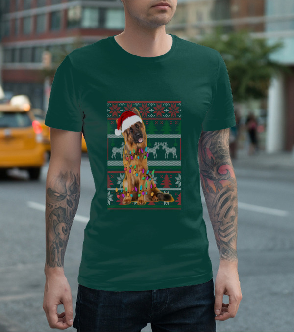 German Shepherd Santa Hat Christmas Lights Ugly Sweater Reindeer T-Shirt