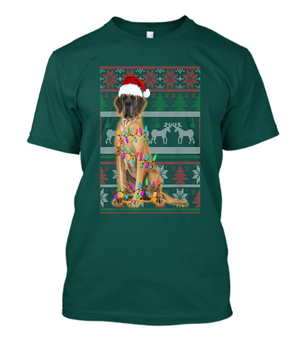 Great Dane Christmas Santa Hat Lights Reindeer Holiday T-Shirt