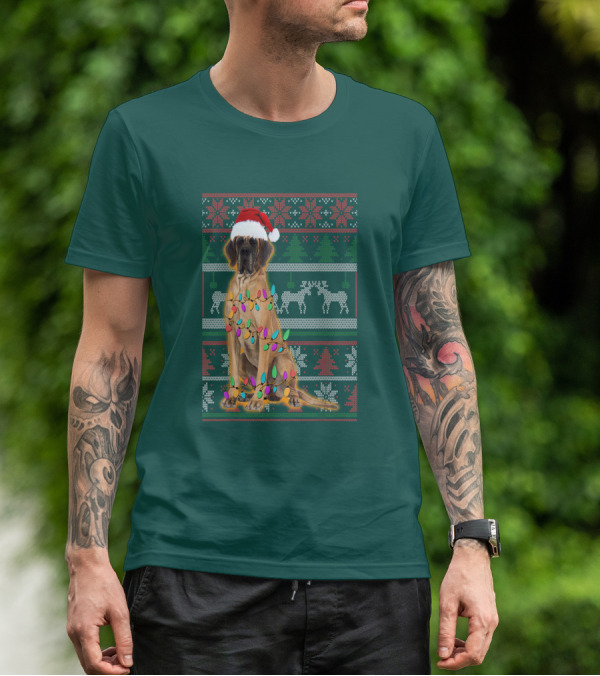 Great Dane Christmas Santa Hat Lights Reindeer Holiday T-Shirt
