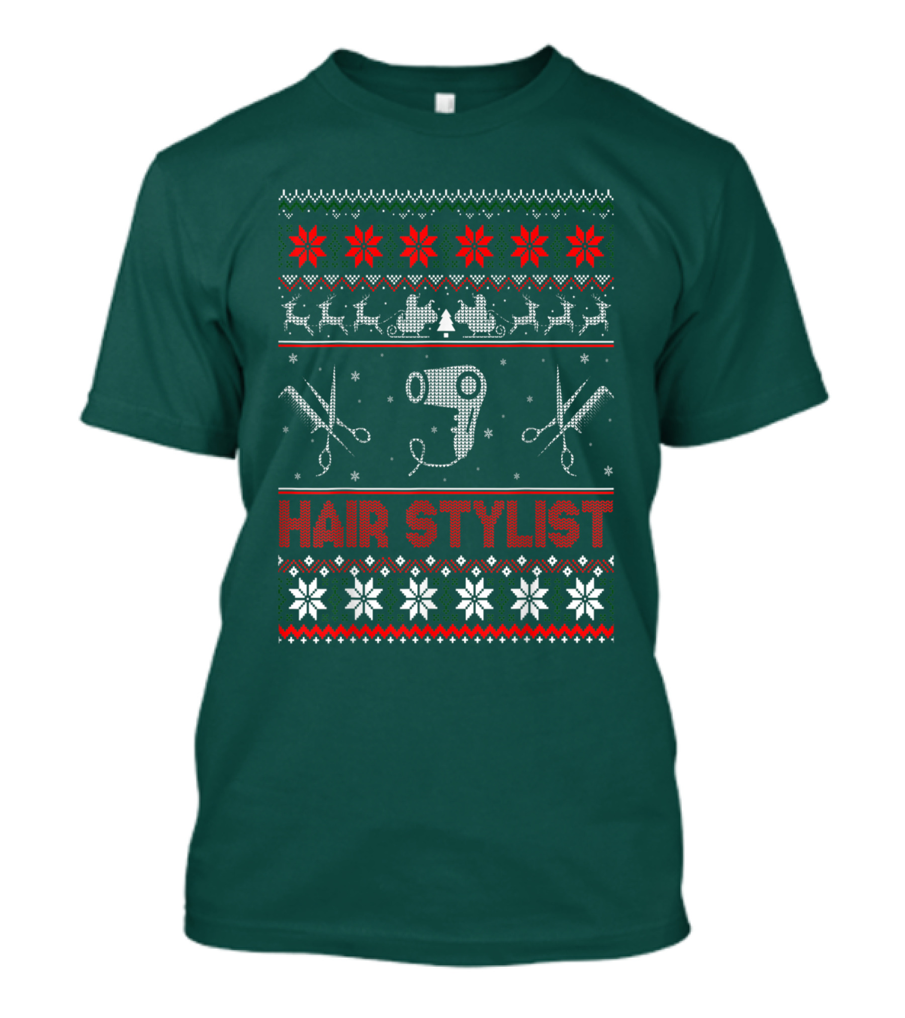 Hair Stylist Ugly Christmas Sweater Scissors And Hairdryer T-Shirt