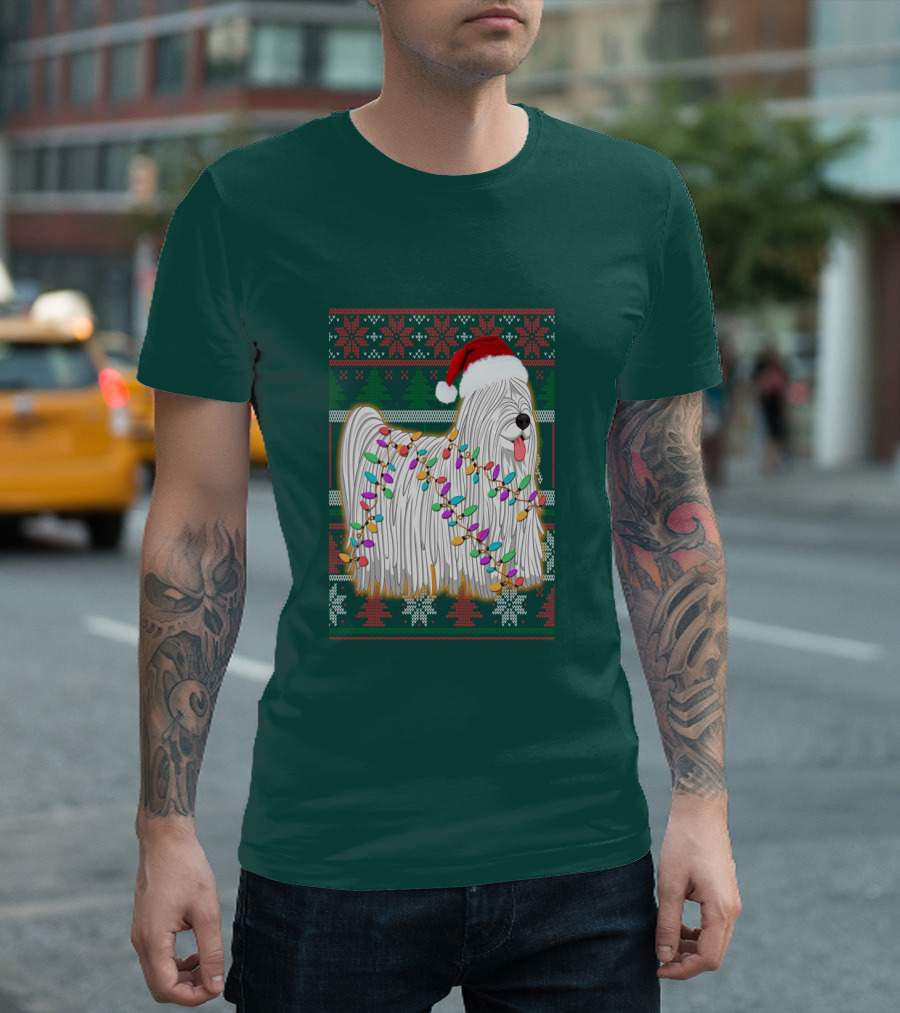 Komondor Christmas Lights Ugly Sweater Santa Hat T-Shirt