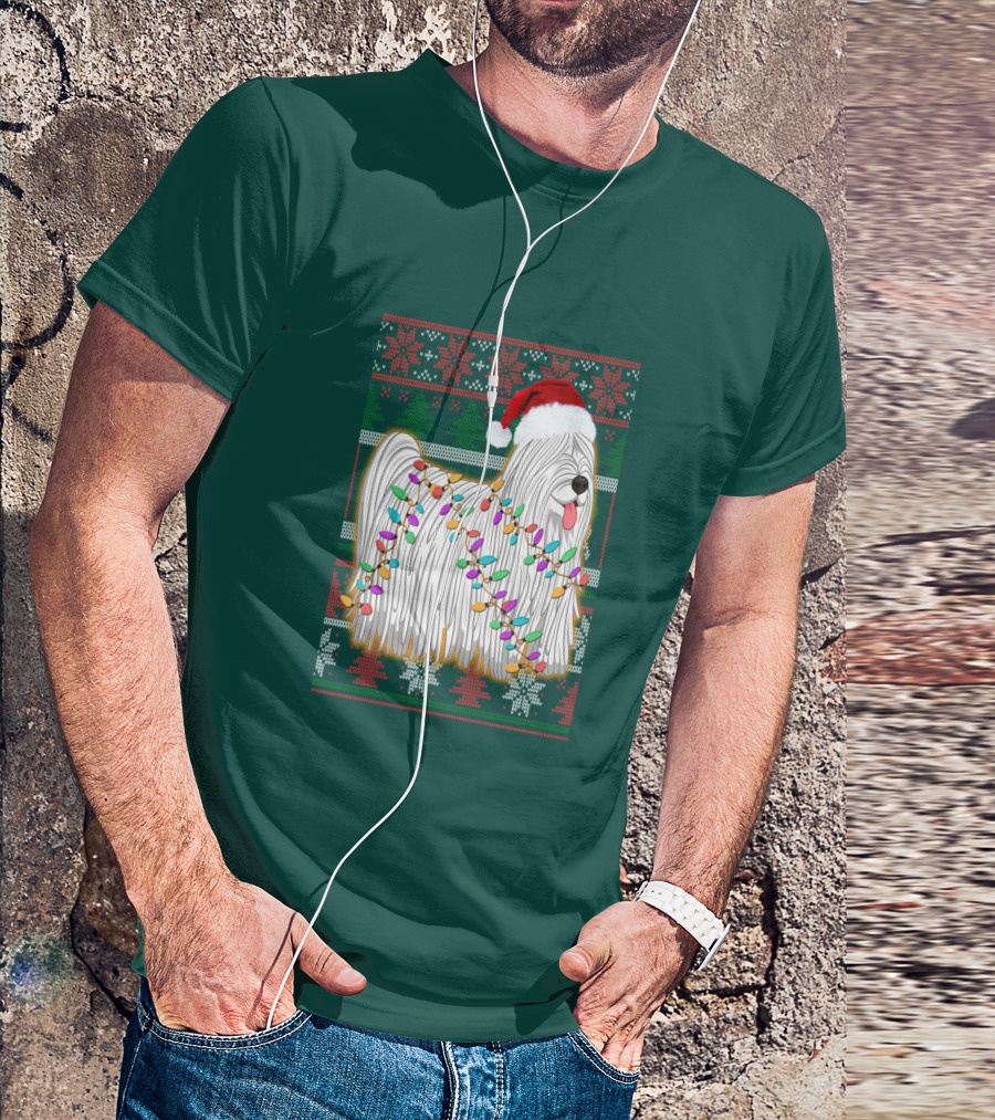 Komondor Christmas Lights Ugly Sweater Santa Hat T-Shirt