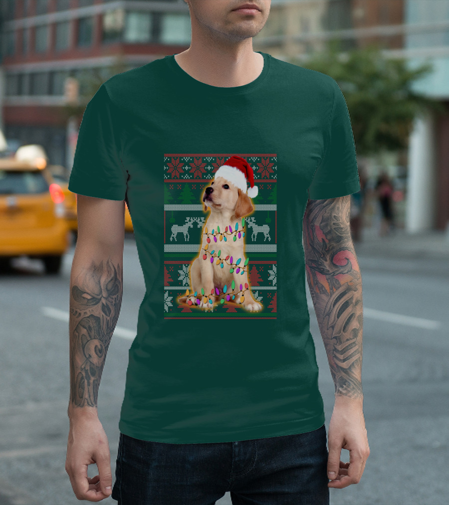 Labrador Retriever Christmas Santa Hat and Holiday Lights T-Shirt